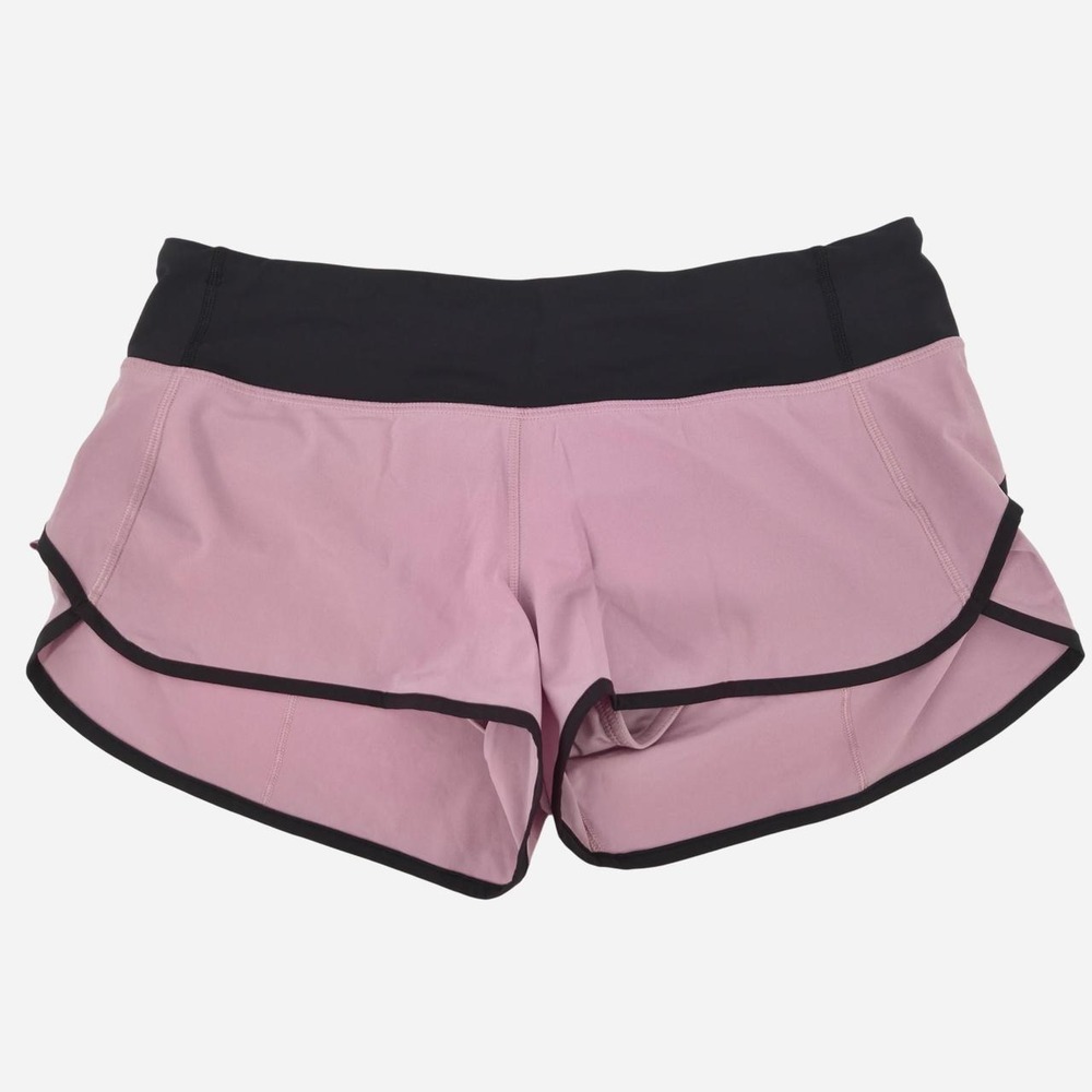 flowy Lululemon 3" lavander and black running shorts